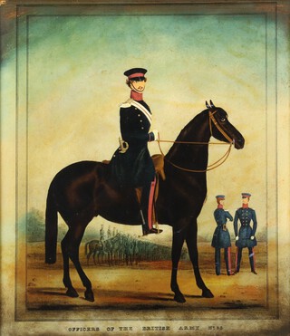 After L. Mansion and S. Eschauzier, Officers of the British Army no.38, reverse coloured lithograph on glass, 61cm x 53cm, within a gilt composition frame.