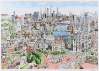 Martin Stuart Moore (b.1946),  "London, World City", colour photolithograph, signed and editioned 1188/2008, 52cm x 73cm, within a silvered frame.	