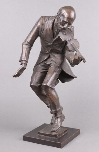 Saktsier, a bronze figure of standing violinist 44cm h