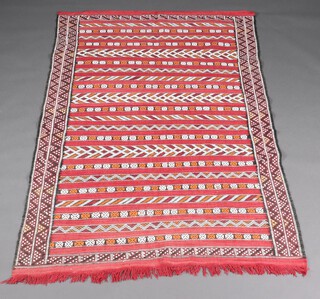 A Moroccan Berbez Zemmour red, white and black striped Kilim rug 223cm x 147cm 