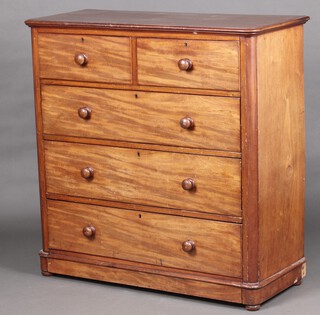 A Victorian bleached mahogany D shaped chest of 2 short and 3 long drawers with turned handles, raised on a platform base 119cm h x 119cm w x 51cm d  