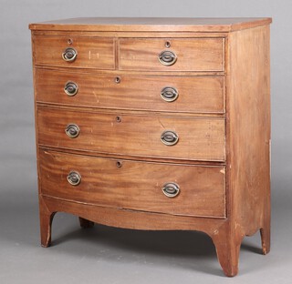 A 19th Century bleached mahogany bow front chest of 2 short and 3 long drawers, raised on bracket feet 102cm h x 98cm w x 46cm d 