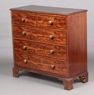 A 19th Century rectangular mahogany chest of 2 short and 3 long drawers with tore handles, raised on bracket feet 102cm h x 104cm w x 46cm d 