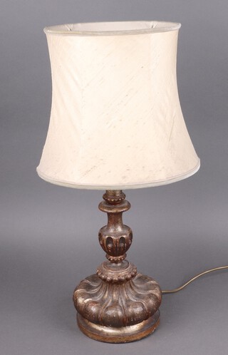 A 1930's Italian style carved and gilt painted wooden table lamp 38cm 