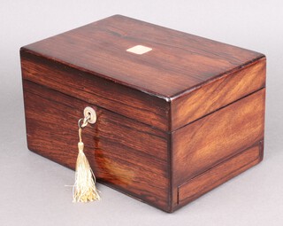 A Victorian rosewood vanity box with 4 glass bottles 15cm h x 27cm w x 19cm d 