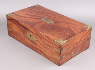 A 19th Century mahogany and brass banded writing slope fitted a drawer to the side and with 2 glass inkwells 16cm h x 51cm w 29cm d 