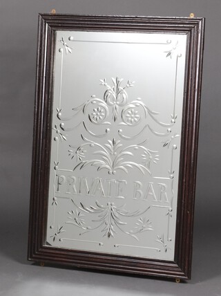 A Victorian glass mirror marked Private Bar 113cm x 76cm 