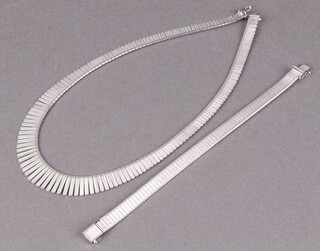 A silver 800 standard flat link collar necklace and matching bracelet, 43cm and a matching bracelet 18cm 52g