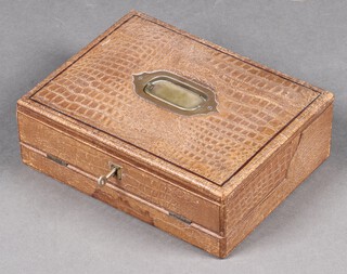 A 19th Century mahogany and simulated crocodile covered stationery/writing box with hinged lid and fitted interior 10cm h x 30cm w x 23cm d  