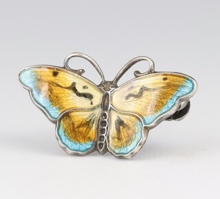 A Hroar Prydz, Norwegian Sterling silver and enamelled brooch in the form of a butterfly 