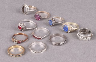 Three dress rings marked silver 9ct sizes L 1/2 and 8 other dress rings 