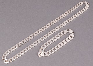 An Italian marked 925 silver flat link chain 55cm with flat link bracelet 22cm, 82g 