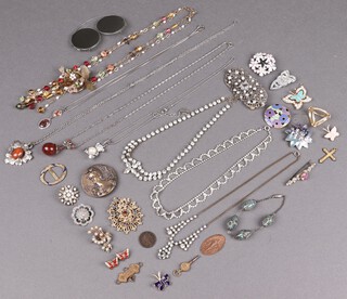 Two diamonte necklaces and a quantity of costume jewellery 