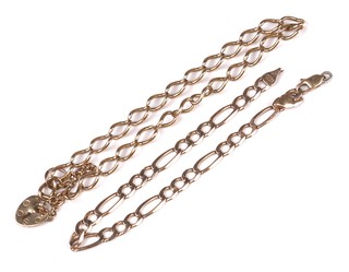 A gold  marked 375 Italian flat link bracelet 18cm (a/f), together with a gold marked 375 bracelet, 11g 