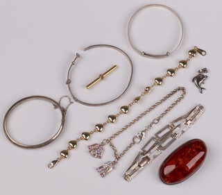 A 925 silver hollow bracelet, a silver belcher link bracelet and a collection of costume jewellery 