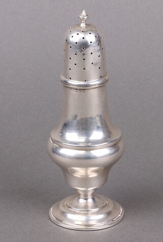 A Georgian style silver sugar caster of baluster form, Chester 1904, 100g  