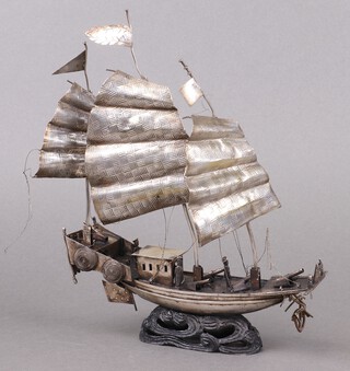 A Chinese metal model of an armed Junk 24cm x 19cm 