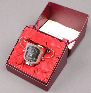 A Jersey silver twin handed cup to commemorate the Royal Marriage 1981, 77g, cased
