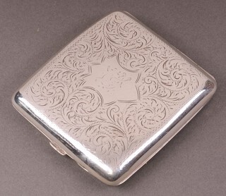 An Edwardian engraved silver cigarette case Birmingham 1901, 106g  