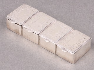 A silver 4 section pill box with hinged lid, London 1993, 55g 