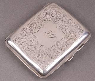 An engraved silver cigarette case Birmingham 1916, 78g