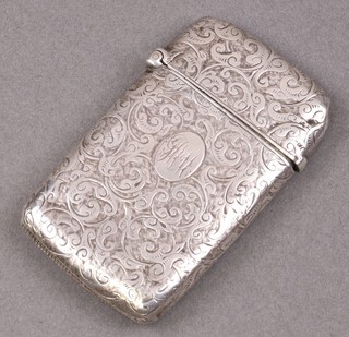 A Victorian engraved silver vesta case, monogrammed, marks rubbed, 23g 