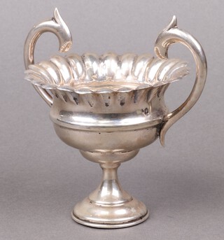A Continental silver twin handled trophy on a circular spreading foot, marked 33, 9cm 