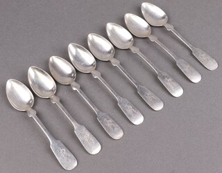 M Loeweisen, 8 Continental Old English pattern teaspoons, monogrammed 