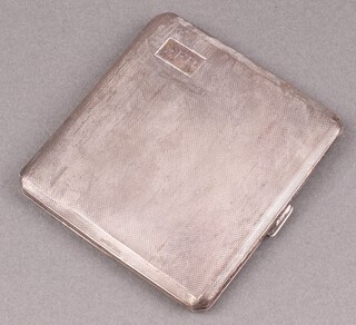 A silver cigarette case with engine turned decoration by Mappin & Webb, Birmingham 1949, 90g 