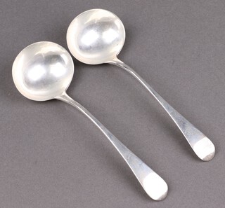 A pair of Georgian silver Old English pattern sauce ladles London 1829, makers marks rubbed, 99g 