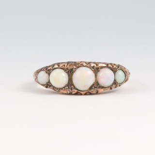 A 9ct gold 5 stone opal set ring, size I 1/2, 2.1g