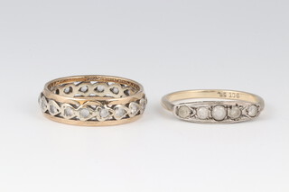 A yellow metal and paste set eternity size N, together with a silver paste set ring size N
