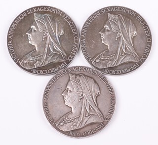 Three Queen Victorian Diamond Jubilee silver medallions, 252g gross 