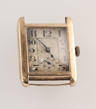 A gentleman's 1940's wristwatch with square silvered dial, Arabic numerals and subsidiary second hand, the movement marked 15 jewels, contained in a 9ct gold case, 4g gross