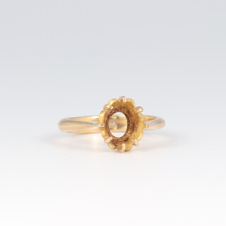 A gold testing as 18ct ring mount, size I, 2.8g