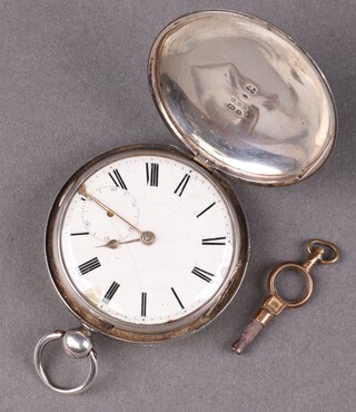 Edward Reeves of Lewes, a key wind, full hunter pocket watch with enamelled dial, Roman numerals and subsidiary second hand, the movement no.26099, contained in a silver case London 1840