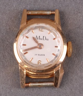 MuDu, a lady's 17 jewel Swiss wristwatch, contained in a 18k gold case. 1.8g gross  