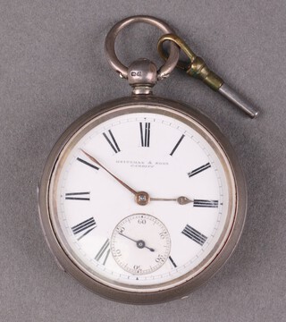Heitzman and Sons Cardiff, an open faced pocket watch  with enamelled dial, Roman numerals and subsidiary second hand, the dial and back plate signed, no.816560, contained in a silver case Birmingham 1838 
