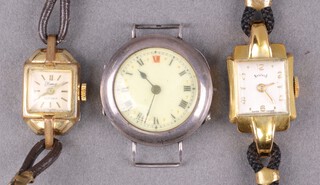 A lady's wristwatch with enamelled dial, Roman numerals contained in a silver case, the movement marked D F & G (the winding button is missing, the watch is not running), together with a 1950's Bulmus 14 jewel wristwatch with champagne dial and batons, contained in a gift metal case and a Services wristwatch contained in a gilt metal case 