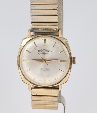 A gentleman's Rotary Incabloc wristwatch with silvered dial, contained in a gold plated case with gilt flexible bracelet 