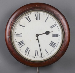 F W Elliott, a chain driven single fusee wall clock with 36cm painted dial with Roman numerals, the 12cm back plate marked 9960 Made by F W Elliott Ltd 1939, contained in a mahogany case, complete with pendulum and 2 keys