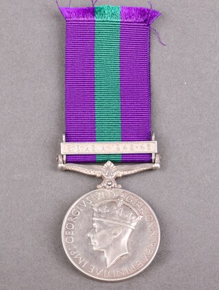 An Army RAF General Service medal 1918-1962 George VI issue, 1 bar South East Asia 1945-1946, marked 3471K Arjan Singh, 1 Patiala Infantry .SF, possibly renamed 