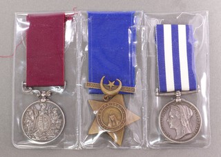 A group of 3 medals comprising Egypt medal 1882-1889 (no bar) named 14660 Sappa J S Bacon Royal Engineers (some of the end section is erased), Khedives Star and Army Long Service Good Conduct medal named 41900 Sergeant J S Bacon Royal Engineers 
