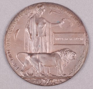 A death plaque to William Marlow S/18044 Rifleman Rifle Brigade 