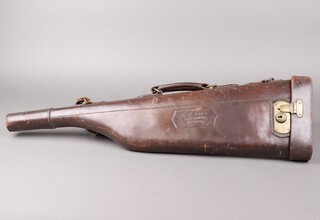 A leather leg of mutton gun case marked W. F. Hall Leechmere Ryhope 76cm 