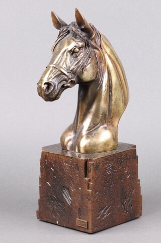 Feror, a gilt resin bust of a horses head, on a square base 30cm h x 11cm 