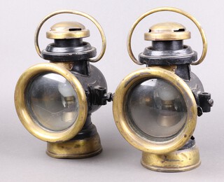 A pair of J and R Oldfield Ltd. Type no.44 car lamps, converted to electricity, marked Sentinel Shrewsbury 