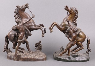 A pair of spelter figures of Marley horses 27cm h x 23cm w (one horse with leg a/f)  
