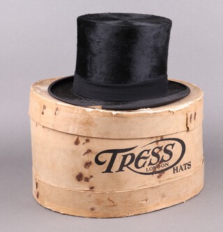 Army & Navy Co-Operative Society, a gentleman's black top hat with brush and box, size 7 1/8