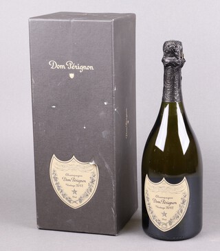 A bottle of 2012 Dom Perignon champagne, in cardboard presentation box